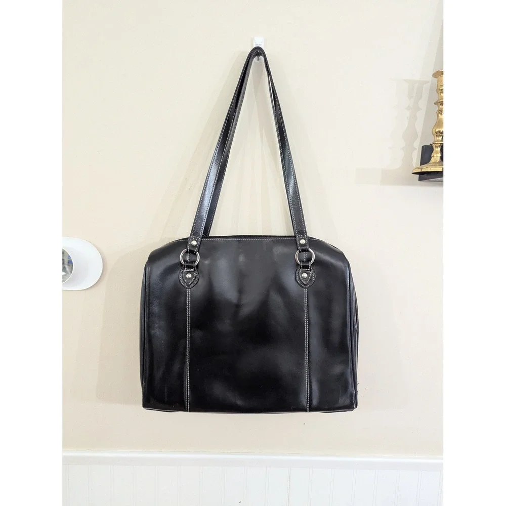 McKlein Laptop Briefcase Black Leather Structured Tote Large Y2K Style Career